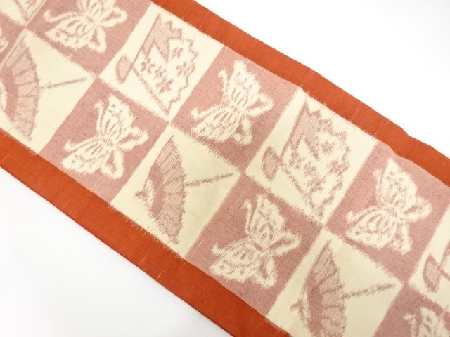 JAPANESE KIMONO / TSUMUGI WEAVING OF A CHECKERED HAT / BUTTERFLY PATTE